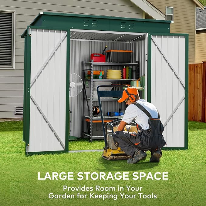 Gizoon 6' x 4' Outdoor Storage Shed with Double Lockable Doors, Anti-Corrosion Metal Garden Shed, Waterproof Shed Outdoor Storage Clearance for Backyard Patio Lawn-Green
