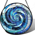 Stained Glass Window Hanging - Blue Abstract Swirl Suncatcher for Doors Garden Patio Unique Sun Catchers Decor Christmas Mother's Day Birthday Gifts for Women Men Mom Nana Friend 7.8 in