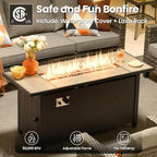 ovios 9 Pieces Patio Furniture Set with 54" Fire Pit Table, Outdoor Sofa Couch with Solar Lights Table Comfy Cushions, Modern Deep Seat Wicker Rattan Conversation Set, Dark Grey