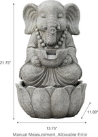 Glitzhome Outdoor Fountains and Waterfalls Zen-Style Concrete Resin Elephant Water Fountains with LED & Pump, Garden Patio Water Fountain Yard Fountain 2 Tier Floor Waterfall for Backyard Lawn 22" H