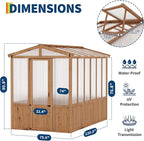 6x10FT Wooden Greenhouse with Cedar Frame, Outdoor Wood Greenhouses with Roof Vent, Wood and Polycarbonate Walk-in Greenhouse