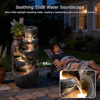 5 Tiered Rock Water Fountain Outdoor with Vintage Jar, Cascading Waterfall Fountain with LED Lights, Outdoor Fountains for Garden or Patio, Yard, and Deck Decor, 16.5" L x 12.6" W x 31.7" H