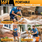 Cordless Pressure Washer, 21V Portable Pressure Washer Cordless, 130Bar Powerful car Washer with 2 * 3.0AhBattery&Multifunctional Nozzle, for Cars/Floors/Gardens