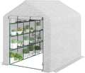 Outsunny 8' x 6' x 7' Walk-in Greenhouse, PE Cover, 4-Tier Shelves, Steel Frame Hot House, Roll-Up Zipper Door for Flowers, Vegetables, Saplings, Tropical Plants, White