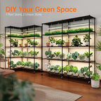 Bstrip 5-Tier Plant Shelf with Grow Light, Large L-Shaped or Long Shape Indoor Plant Stand, 8 Pack 192W T8 Full Spectrum Grow Lights for Indoor Plants & Seed Starting (58L x 13.8W x 59H)