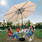 FLAME&SHADE 9ft Patio Umbrella - 2 Tiers Outdoor Umbrella with Push Button Tilt and Crank for UV Protection, Table Market Umbrella for Garden, Deck, Backyard, Pool and Beach(Beige)