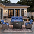 HUMMUH 4 Pieces Patio Furniture Set with Fire Pit High Back Outdoor Furniture Set 6-inch Cushions Wicker Patio Swivel Rocker Chairs for Balcony Garden,Lawn,Deck