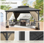 12'x14' Hardtop Gazebo,Outdoor Galvanized Steel Metal Double Roof Gazebo with Curtains and Netting for Patios,Gardens,Lawns,Sand