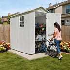 Devoko 4x6 FT Outdoor Storage Plastic Shed, Waterproof Resin Garden Shed with Lockable Door, Floor & Window, All-Weather Tool Shed for Backyard, Patio, Lawn, Poolside