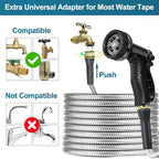 Stainless Steel Garden Hose 100ft Heavy Duty Metal Water Hoses with 10 Function Water Hose Nozzles for Yard Outdoor