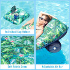 FindUWill Inflatable Pool Float Lounger - Fabric Pool Float with Cup Holder, Backrest, Swimming Water Floaties Pool Raft for Adults