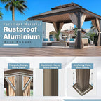 MELLCOM 12'x16' Hardtop Gazebo, Galvanized Steel Double Roof Canopy with Aluminum Frame, Permanent Metal Pavilion Gazebos with Netting and Curtains for Patio, Gardens and Lawns
