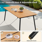 Outdoor Dining Table for 6, 70inch Patio Dining Table with Wooden-Like Top and Aluminum Frame, Rectangular Table with Umbrella Hole Outdoor Furniture, Brown
