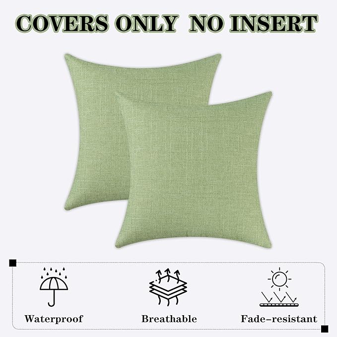 Kevin Textile Pack of 2 Outdoor Waterproof Pillow Covers Checkered Decorative Cushions Sham Throw Pillowcases Shell for Patio Tent Garden Couch Bed Sofa 22x22 Inch Sage Green
