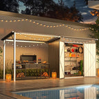 AECOJOY Outdoor Open-Sided Storage Shed Metal Shed, 8x4 Sheds & Outdoor Storage with 56 Sq. Ft Covered, 4'x8' 2-in-1 Tool Shed with Attached Hardtop Metal 6‘x4’ Gazebo