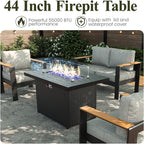 LayinSun 4 Piece Aluminum Outdoor Furniture Set with Fire Pit Table, Outside Patio Deep Seating Conversation Set with Upgraded Washable Thick Cushion