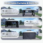 Outdoor Hardtop Gazebo for Patio 12x14FT with Resin-Galvanized Steel Roof, Metal Hard Top Gazebo with Gutters, Heavy Duty Gazebos All Season with Curtains & Netting, for Deck, Backyard, Hot Tub