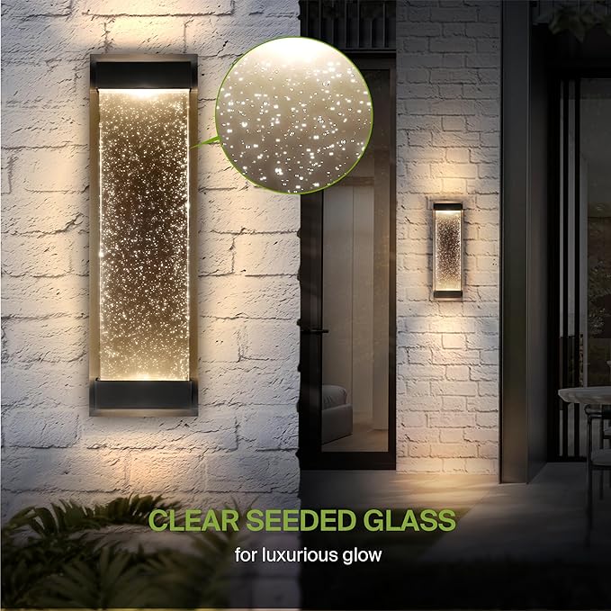 ASD LED 18 Inch Bubble Glass Wall Light Fixture | 22W 520LM 3000K-5000K 100-277V | 3CCT, Waterproof, Dimmable, Up-Down Glow, ETL Listed | Exterior Flush Mount Sconce, Outdoor Lighting | Black, 2 Pack