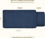 Honeycomb Outdoor Lumbar Pillow 2-Pack, 22 x 12, Hampton Texture Navy Throw Pillows for Patio Furniture