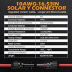 SolarCable SolarExtension Cable,Solar Panel Extension Cable with Female and Male Connectors (Y42CM-2SETS)