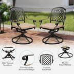Set of 4 Cast Aluminum Patio Chairs with Cushions, All-Weather Aluminum Outdoor Swivel Chairs, Metal Outdoor Rocking Chairs for Backyard, Poolside and Bistro (Khaki, 4 Pieces)