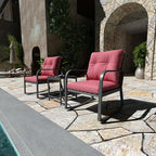Bistro 3 Piece Patio Furniture Set, Patio Table and Rattan Outdoor Rocking Chairs Set of 2, Outdoor Bistro Conversation Set for Garden, Balcony, Poolside, Backyard, Red