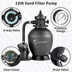 LANCHEZ 13" Sand Filter Pump for Above Ground Pool, 3/4 HP, Max 3500 GPH for Pools Up to 11000GAL, 6-Way Valve Pool Sand Filter System with Strainer Basket, Enhanced Circulation for Crystal-Clear Pool