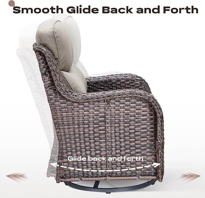 Rilyson 4 Piece Outdoor Patio Swivel Rocker Chairs, Waterproof Wicker, High Back, Deep Seating, Wide Armrest, Upgraded 6 inch Thick Cushions, Ideal for Deck Porch Backyard, Brown/Beige