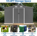 8×10 Ft Metal Outdoor Storage Shed with Floor Base and Sliding Door, 0.25mm Galvanized Steel Metal Garden Tool Shed Waterproof Backyard, Patio, Garden, Dark Grey