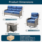 Luxury High Back Outdoor Furniture 6-Inch Thick Cushions with 50,000 BTU Gas Propane Fire Pit Tablet, Patio Furniture Set with Swivel Chairs, for Porch, Balcony, Deck and Yard