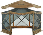 Hike Crew 13’ x 13’ Screened Roof Pop-Up Gazebo Screen Tent | 6-Sided Outdoor Canopy Shelter w/Roof Cover, Built-in Zippered Panels, Built-in Awning, Stakes, Ropes & Carry Bag | UV Resistant SPF 50+