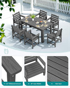 SERWALL Patio Dining Set for 4, Outdoor Dining Sets for 4 Person with 1 Umbrella Hole Cut-Out Rectangular Table and 4 Chairs, HDPE Dining Sets for Garden, Backyard, Poolside, Gray