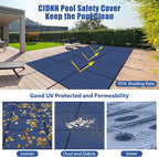 Inground Pool Cover Safety Fits Rectangle Swimming Pool, Mesh Solid Pool Cover for Inground Pools,Winter Pool Safety Cover Includes Safety Net and Installation Tools Blue (Blue, Fits 12x20ft Pools)