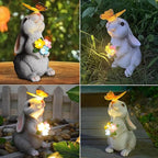 Solar Rabbit Outdoor Statues Garden Decor with Butterfly LED Lights Bunny Statue Decor for Patio Balcony Yard Lawn Ornament, Birthday Gardening Gifts for Mom Grandma Women