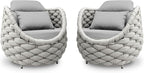 Patio Accent Chairs Set of 2: Aluminum Porch Lounge Chair with Arms - Woven Rope Cushioned Armchair - Modern One Seater Chair - Outdoor Deck Furniture for 400lbs Balcony Lanai Garden Hotel, Gray