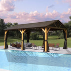Domi Cedar Wood Gazebo 12’x20’ Hardtop Gazebo with Galvanized Steel Gable Roof, Outdoor Gazebos for Patio, Permanent Pergola for Deck, Backyard