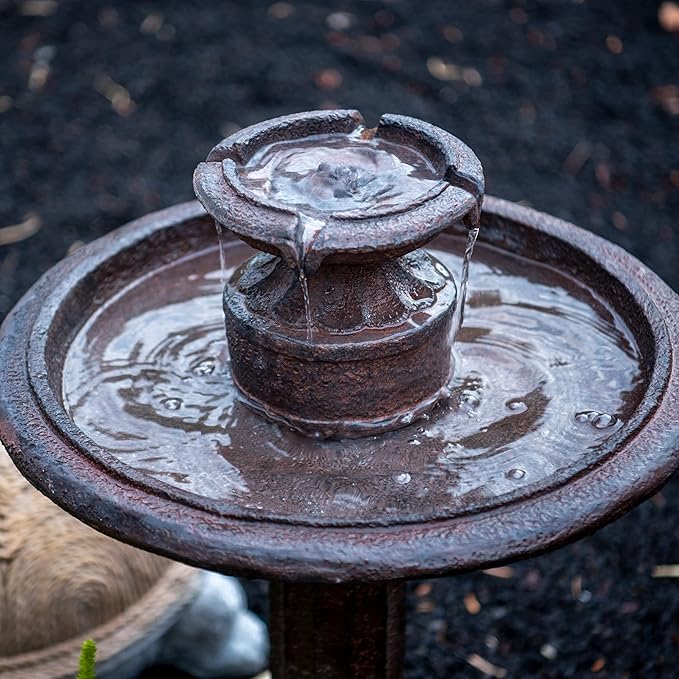 XBrand 28" Tiered Freestanding Classic Bird Bath Outdoor Water Fountain w/Auto Shut-Off Pump, Brown