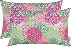 RSH DECOR: Lumbar Throw Pillows Set of 2 | 20” x 12" | All-Weather Spun Fabric | Water and Fade-Resistant | Outdoor Support Pillows for Patio Furniture | Floral Blooms Pink