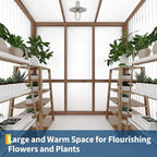 4x6FT Wooden Greenhouse with Cedar Frame, Outdoor Wood Greenhouses with Roof Vent, Wood and Polycarbonate Walk-in Greenhouse