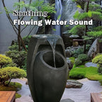 Backyard Water Fountain – 21.5” Tall Floor Standing Fountain, Indoor/Outdoor Modern Two-Tier Waterfall for Garden, Patio, or Yard Décor