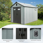 Domi 8x10 FT Outdoor Resin Storage Shed, All-Weather Double-Wall Garden Shed for Backyard, Lawn Tools, Bike, Mower & Pool Equipment with Lockable Doors, Ventilated Roof, Grey