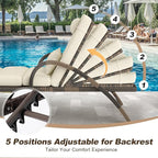 MEISSALIVVE Outdoor Lounge Chairs Set of 2, Patio Chaise Loungers with Adjustable 5-Position & Leg Support, PE Rattan Chaise Lounge, Wicker Pool Recliners Chair for Backyard, Porch, Deck,（Brown