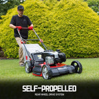 PowerSmart Self Propelled Gas Lawn Mower, 22-Inch with 140cc Briggs and Stratton E550 Engine 3-in-1 Rear-Wheel Drive Lawnmower with Bagging