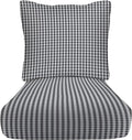 RSH DECOR: Deep Seating Cushion with Pillow Back | 24” x 27” Seat | All-Weather Spun Fabric | Water and Fade-Resistant | Outdoor Chair Cushion Set for Patio Furniture | Dawson Pewter Black Plaid