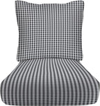 RSH DECOR: Deep Seating Cushion with Pillow Back | 24” x 27” Seat | All-Weather Spun Fabric | Water and Fade-Resistant | Outdoor Chair Cushion Set for Patio Furniture | Dawson Pewter Black Plaid