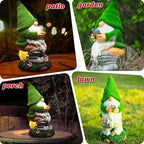 Garden Gnome Statues - Resin Gnome Figurine Sitting on Solar Crackle Glass Globe Lights, Funny Garden Ornament for Patio Yard Lawn Porch Outdoor Decor