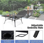 HERA'S HOUSE Square Outdoor Dining Set for 8, 9 Pieces Patio Table and Chairs Set, All Weather Black Metal Table with 8 Dining Chairs for Backyard Garden Lawn Deck Porch