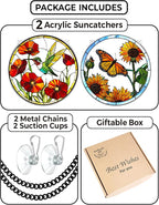 2 Hummingbird Butterfly Acrylic Suncatcher, Art Decor for Home, Suncatcher for Window Hanging Indoor, Garden, Housewarming, Gift for Mom, Grandma, Women, Friend, Bird Lover SCB-A6-B2