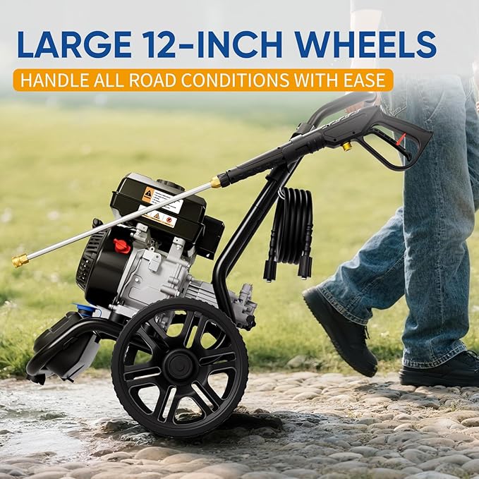 TOOLCY Gas Pressure Washer 3400PSI/2.8GPM Power Washer Upgraded Pump, 30ft Hose, Onboard Soap Tank, Spray Gun &5 Quick-Connect Nozzles for Driveway, Deck, Car Cleaning