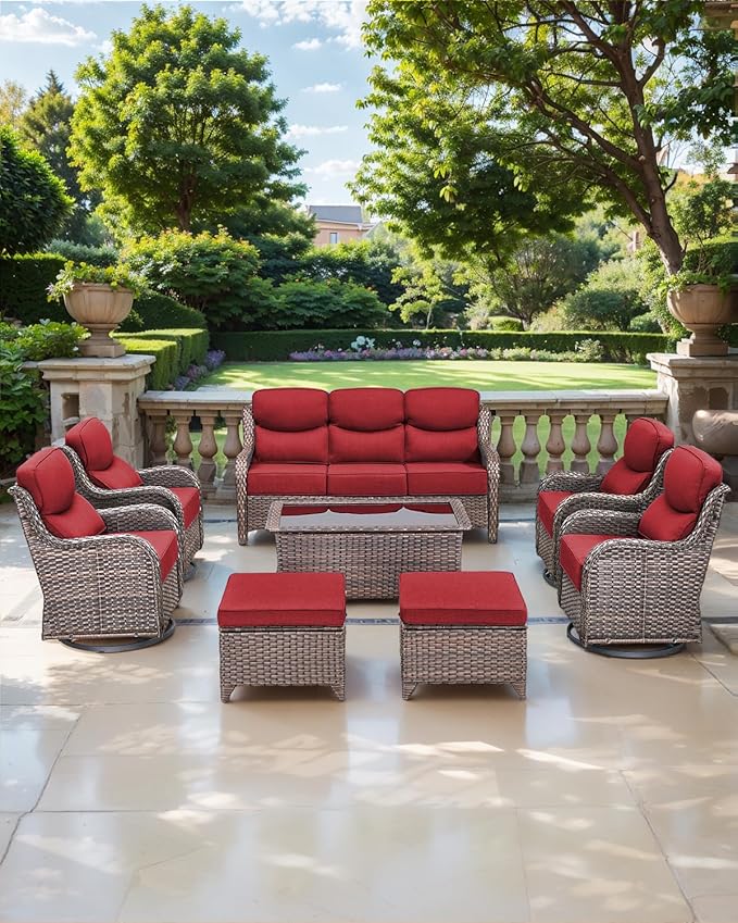 Luxury 24x24x6 Inch Smile Patio Cushions for Outdoor Furniture Set of 6 - Thick Back & Deep Seat Outside Replacement Chair Pillows for Rattan Metal Glider Loveseat Sectional Sofa - Red